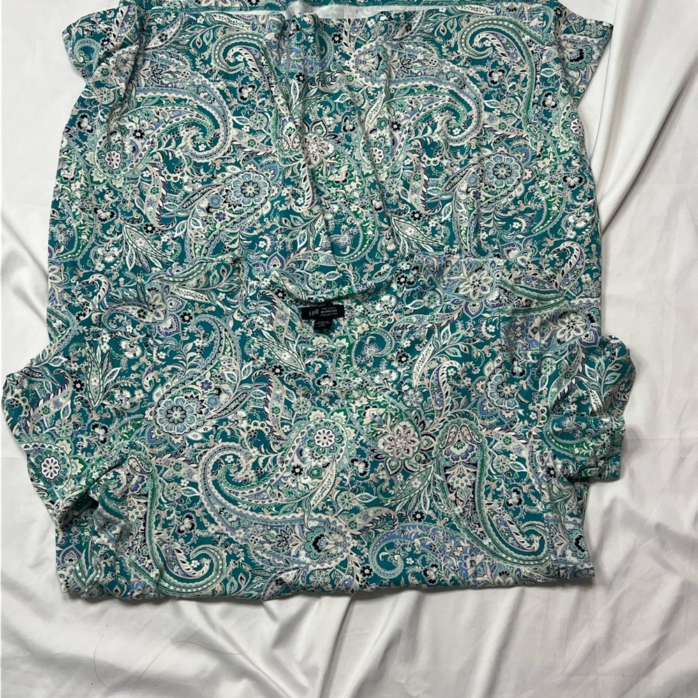 J. Jill Teal Paisley V-Neck Short Sleeve Dress